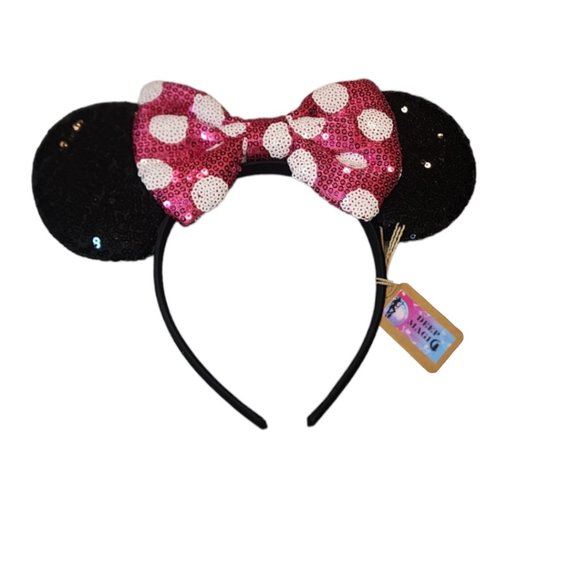 NWT 'Deep Magic' Classic Mouse Ears Headband w/Pink and White Polka Dot Bow - Picture 5 of 7